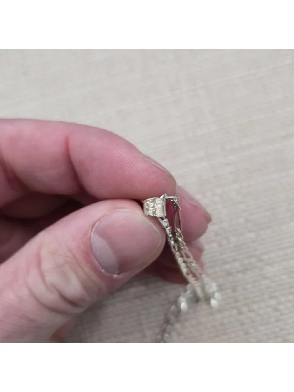 15.5 Inch Sterling Silver Figaro Chain with Abstract Leaf Pendant Necklace A7411 - Picture 4 of 7